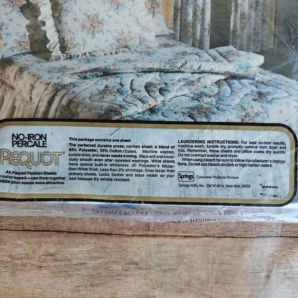 Pequot No-Iron Percale Double Flat Sheet Floral New Vintage - Picture 4 of 6